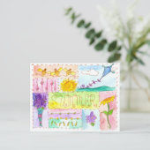 Honingbijen Kite Waterverf Flowers Happy Summer Briefkaart (Staand voorkant)