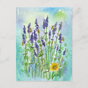 Honingbijen Lavendel Aquarel Bloemen Briefkaart