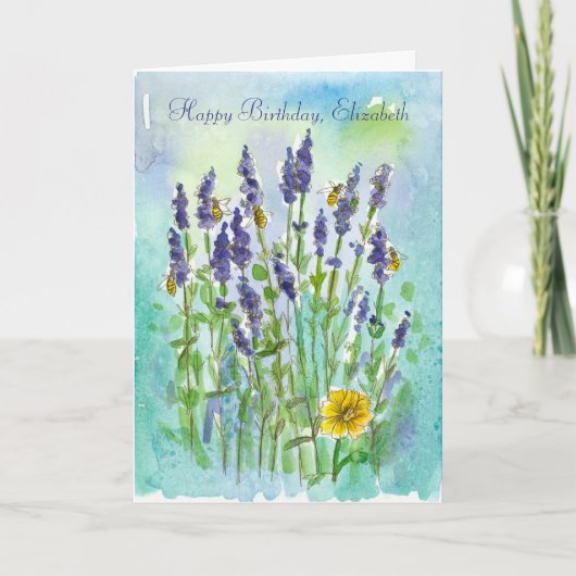 Honingbijen Lavendel gepersonaliseerde Happy Birth Kaart (Voorkant)