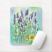 Honingbijen Lavendel Waterverf Bloemen Blauw Muismat (Met muis)