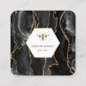 honingbijen logo op zwarte agaat vierkante visitekaartje (Voorkant)