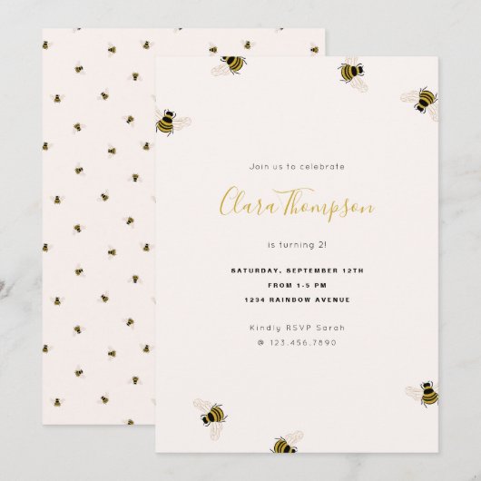 Honingbijen met Birthday-uitnodiging Kaart (Voorkant / Achterkant)
