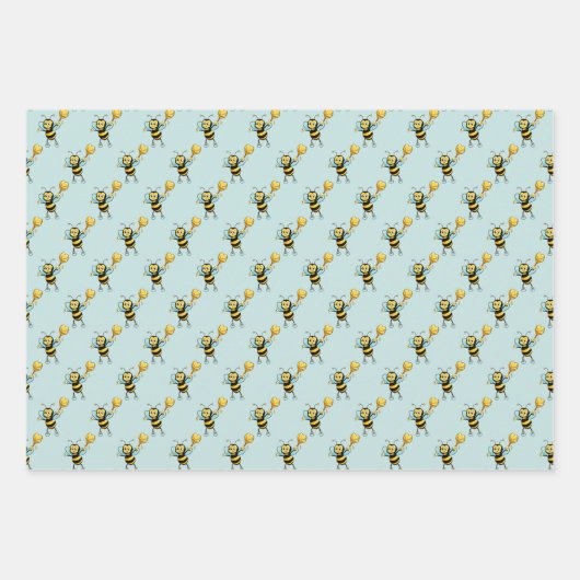 Honingbijen met hart- en honingraatpatroon inpakpapier vel (Voorkant 3)