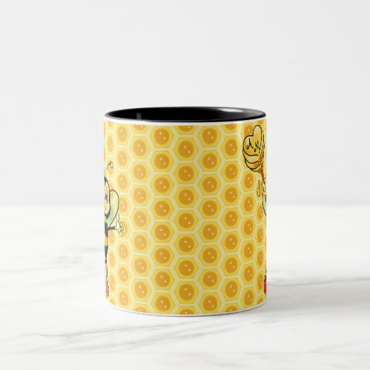 Honingbijen met hart en monogram tweekleurige koffiemok (Center)