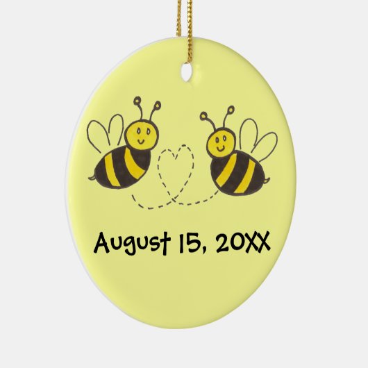 Honingbijen met hart met namen en datum keramisch ornament (Rechts)