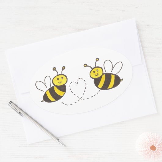Honingbijen met hart ovale sticker (Envelop)