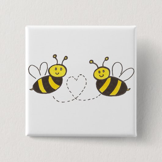 Honingbijen met hart vierkante button 5,1 cm (Voorkant)