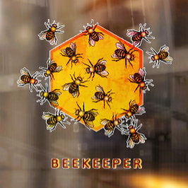 Honingbijen met oranje gele zeskanttekening raamsticker