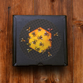 Honingbijen met oranje gele zeskanttekening ronde sticker