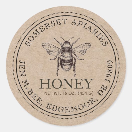  honingbijen Natuurlijke bamboe Kraft Paper Ronde Sticker (Voorkant)