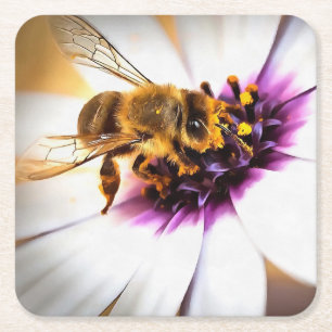 Honingbijen op Afrikaanse Daisy AcrylArt Kartonnen Onderzetters