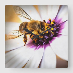 Honingbijen op Afrikaanse Daisy AcrylArt Vierkante Klok