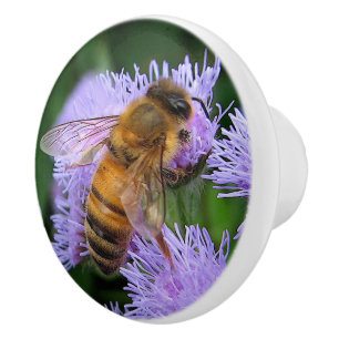 Honingbijen op Ageratum Ceramic Knob. Keramische Knop