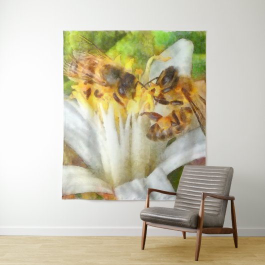 Honingbijen op de Waterverf van Lemon Blossom Wandkleed (In situ)