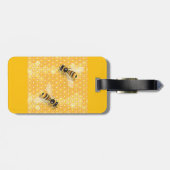 Honingbijen op een helder honingraatpatroon bagagelabel (Achterkant horizontaal)