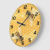 Honingbijen op een helder honingraatpatroon grote klok (Hoek)