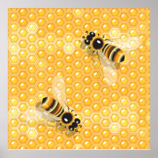 Honingbijen op een helder honingraatpatroon poster (Voorkant)