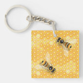 Honingbijen op een helder honingraatpatroon sleutelhanger (Voorkant)