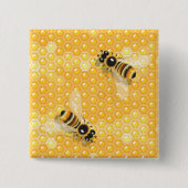 Honingbijen op een helder honingraatpatroon vierkante button 5,1 cm (Voorkant)