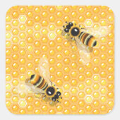Honingbijen op een helder honingraatpatroon vierkante sticker (Voorkant)