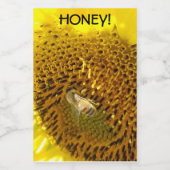 Honingbijen op een zonnebloem voedselcontainer etiket (Enkel label)