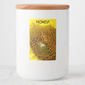 Honingbijen op een zonnebloem voedselcontainer etiket (Voorkant)