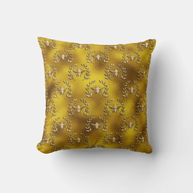 Honingbijen op faux gold fabric art kussen (Voorkant)