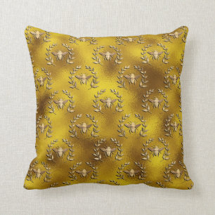Honingbijen op faux gold fabric art kussen