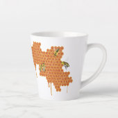 Honingbijen op honingraat, druipende honing, bij latte mok (Rechts)