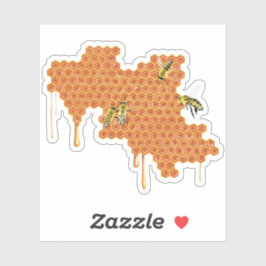 Honingbijen op honingraat, druipende honing, bij sticker