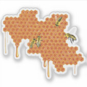 Honingbijen op honingraat, druipende honing, bij sticker (Voorkant)