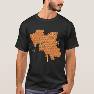 Honingbijen op honingraat, druipende honing, bij t-shirt