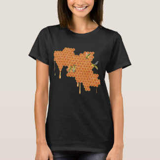 Honingbijen op honingraat, druipende honing, bij t-shirt