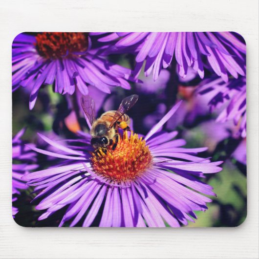 Honingbijen op Paarse rooster Muismat (Voorkant)