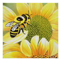 Honingbijen op zonnebloemen spelen naïeve kunst