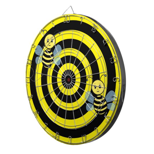 Honingbijen op zwarte en gele cirkels dartbord (Voorkant Rechts)