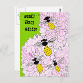Honingbijen over Roze Dahlias Briefkaart (Voorkant / Achterkant)