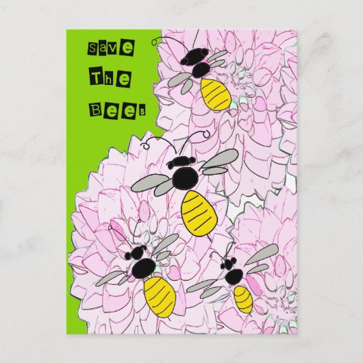 Honingbijen over Roze Dahlias Briefkaart (Voorkant)