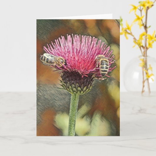 Honingbijen Pastel Kunst Wenskaart Kaart (Gele Bloem)