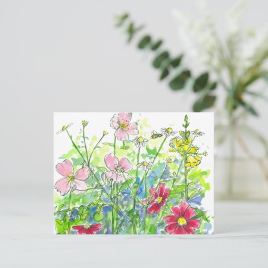 Honingbijen Primrose Wildflower Garden Briefkaart (Staand voorkant)