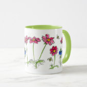 Honingbijen Roze Kosmos Waterverf Bloemen Mok (Voorkant rechts)