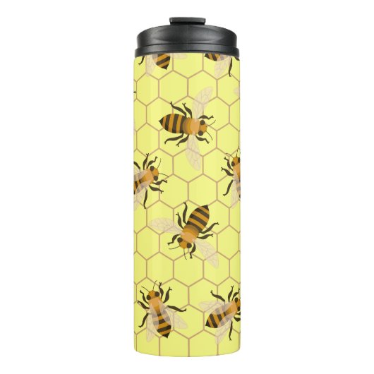 Honingbijen, sparen de bijen, bijenpatroon thermosbeker (Voorkant)
