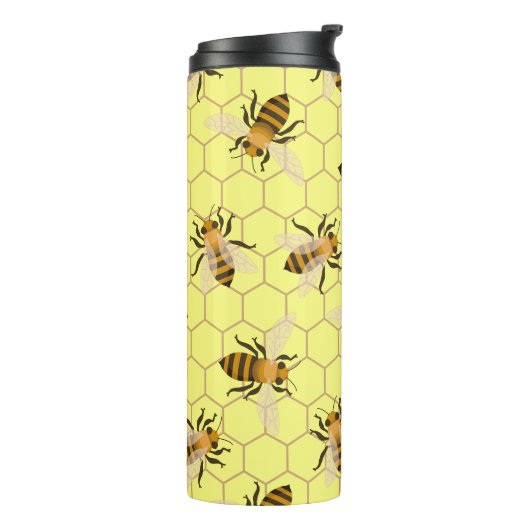 Honingbijen, sparen de bijen, bijenpatroon thermosbeker (Gedraaid links)