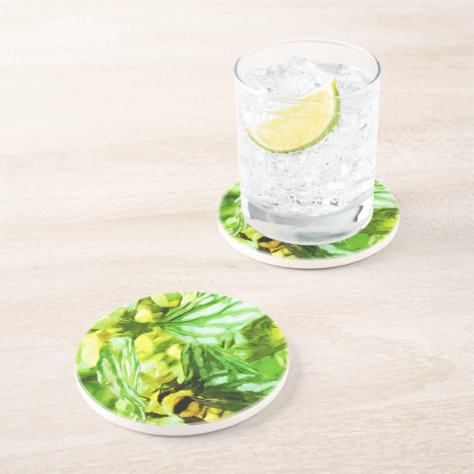 Honingbijen verzamelen Pollen Abstract indrukken Zandsteen Onderzetter (Zijkant)