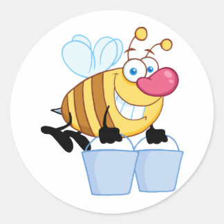 Honingbijen vliegen met een emmer ronde sticker