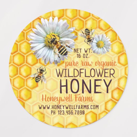 Honingbijen Wildflower Honing Apiary Jar Lid Labels (Design 1)