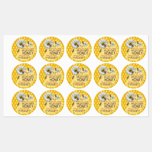 Honingbijen Wildflower Honing Apiary Jar Lid Labels (Vel)