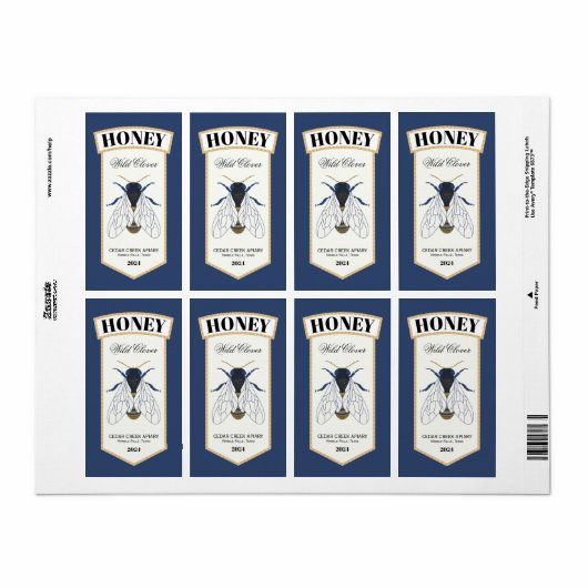 Honingbijenblauw en goud etiket (Full Sheet)