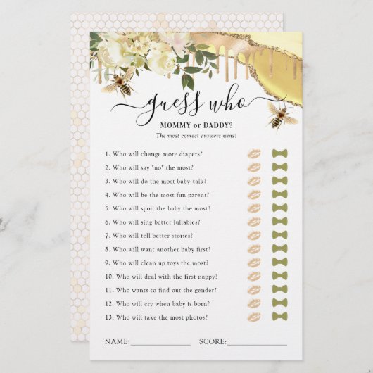 Honingbijengaas voor het Baby shower (Voorkant / Achterkant)