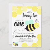 Honingbijengeel en Mint First Birthday Kaart (Voorkant)